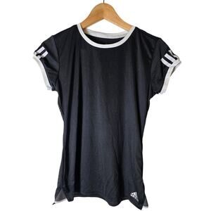 ADIDAS Black Climalite Jersey Active Soccer Stripe Sporty Casual Top SZ S
